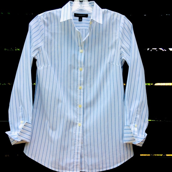 Banana Republic Tops - Banana Republic button down white with blue stripes shirt NWOT